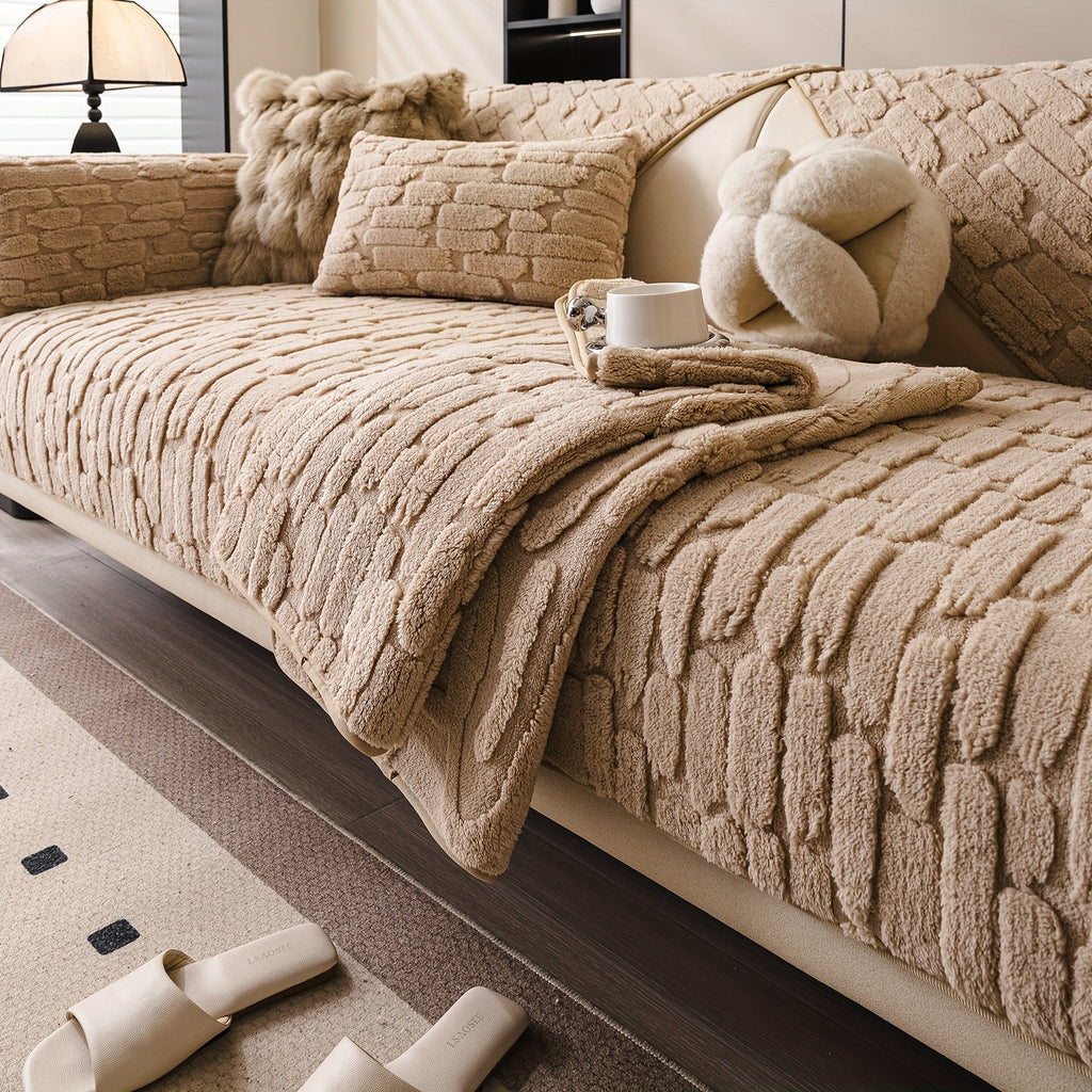 1pc AICHO HOUSE Plush Sofa Cushion - Luxury Jacquard Gray\u002FBeige\u002FWhite\u002FBlack, Soft Warm All- Fit for 1\u002F2\u002F3\u002F4-Seater Couches, Machine Washable Modern Bedspread-Style Cushion (Compatible with Sectional Sofas)