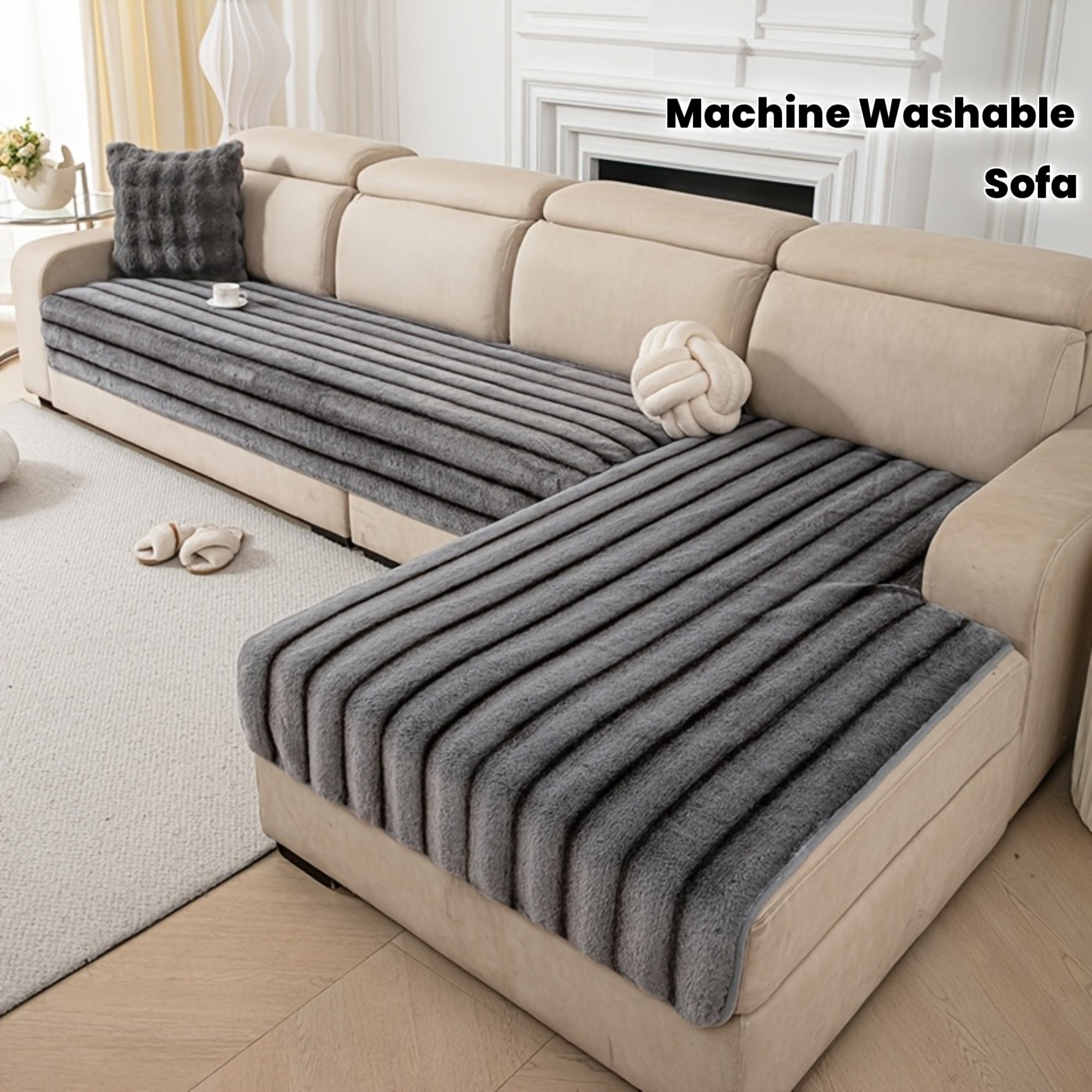 1pc Thick Plush Winter Chaise Sofa Cushion | Full Coverage, Non-Slip, Stretch Base, Soft, Warm, Machine Washable, Multi-Color, Modern Easy, Multi-Use for Living Room and Bedroom, Home Decor