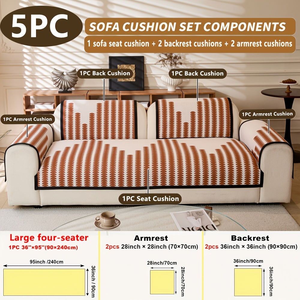 Diechuan 5pcs Bohemian Style Sofa Cushion, 1 Sofa Seat Cushion\u002F2 Backrest Cushions\u002F2 Armrest Cushions, Universal Sofa Cover for All Seasons, Pet Friendly, Furniture Protection, Suitable for All Sofas, Machine Washable, Living Room, Bedroom