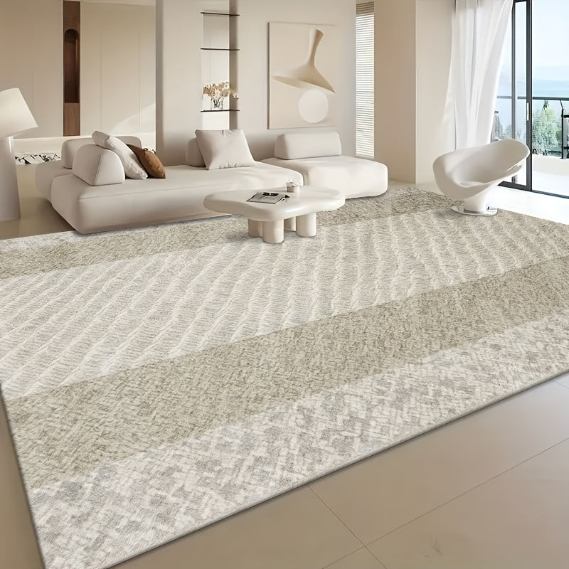 One Piece of a Contemporary Abstract Area Rug Featuring a Chic Geometric Pattern in Gentle Beige And Cream Shades. This Soft And Comfortable Indoor Carpet Is Ideal for Your Living Room, Bedroom
