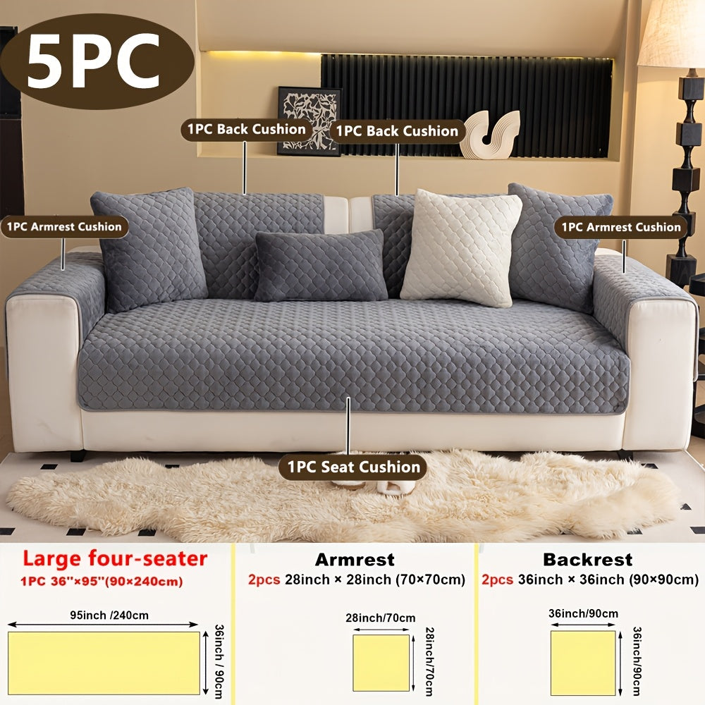 Four Square Grid 5pcs Modern Solid Color Sofa Cushion, 1 Sofa Seat Cushion\u002F2 Backrest Cushions\u002F2 Armrest Cushions, Universal Sofa Cover for All Seasons, Pet Friendly, Furniture Protector, Suitable for All Sofas, Machine Washable, Living Room