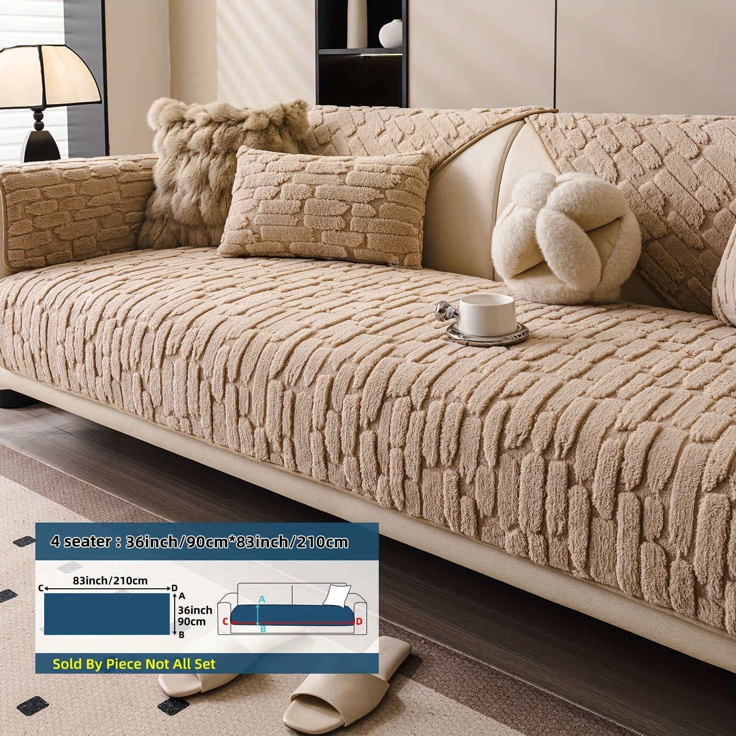 1pc AICHO HOUSE Plush Sofa Cushion - Luxury Jacquard Gray\u002FBeige\u002FWhite\u002FBlack, Soft Warm All- Fit for 1\u002F2\u002F3\u002F4-Seater Couches, Machine Washable Modern Bedspread-Style Cushion (Compatible with Sectional Sofas)