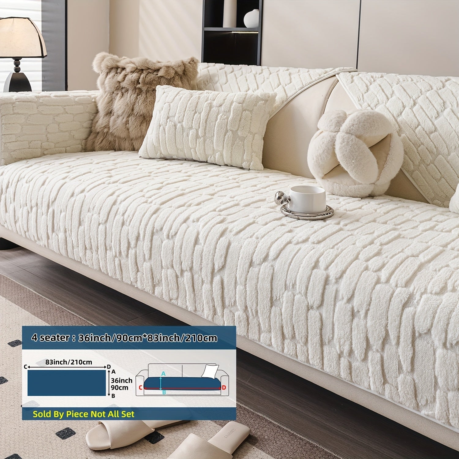 1pc AICHO HOUSE Plush Sofa Cushion - Luxury Jacquard Gray\u002FBeige\u002FWhite\u002FBlack, Soft Warm All- Fit for 1\u002F2\u002F3\u002F4-Seater Couches, Machine Washable Modern Bedspread-Style Cushion (Compatible with Sectional Sofas)