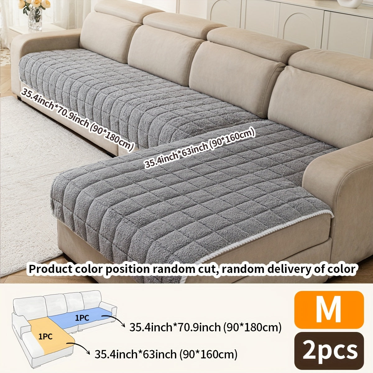 Set of 2 Plush Sofa Cushions for Autumn And Winter, Made of Fleece Fabric, Featuring Quilted Craftsmanship, Thick And Soft Plush for Excellent Warmth, Designed for Corner Sofas, Pet-Friendly, Washable, Perfect for Home Living Room Decor