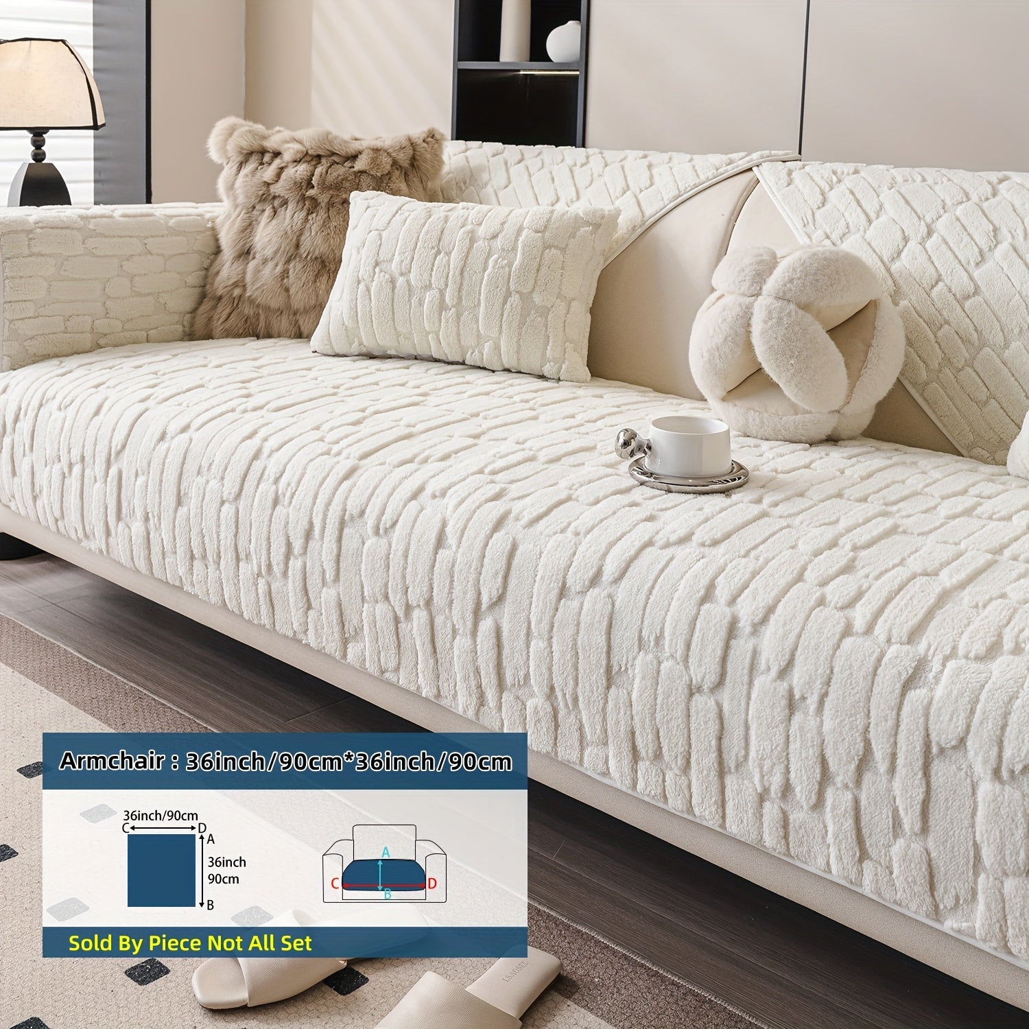 1pc AICHO HOUSE Plush Sofa Cushion - Luxury Jacquard Gray\u002FBeige\u002FWhite\u002FBlack, Soft Warm All- Fit for 1\u002F2\u002F3\u002F4-Seater Couches, Machine Washable Modern Bedspread-Style Cushion (Compatible with Sectional Sofas)