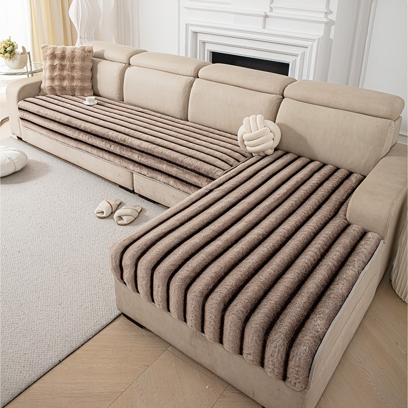 1pc Thick Plush Winter Chaise Sofa Cushion | Full Coverage, Non-Slip, Stretch Base, Soft, Warm, Machine Washable, Multi-Color, Modern Easy, Multi-Use for Living Room and Bedroom, Home Decor