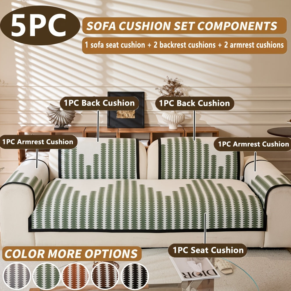 Diechuan 5pcs Bohemian Style Sofa Cushion, 1 Sofa Seat Cushion\u002F2 Backrest Cushions\u002F2 Armrest Cushions, Universal Sofa Cover for All Seasons, Pet Friendly, Furniture Protection, Suitable for All Sofas, Machine Washable, Living Room, Bedroom