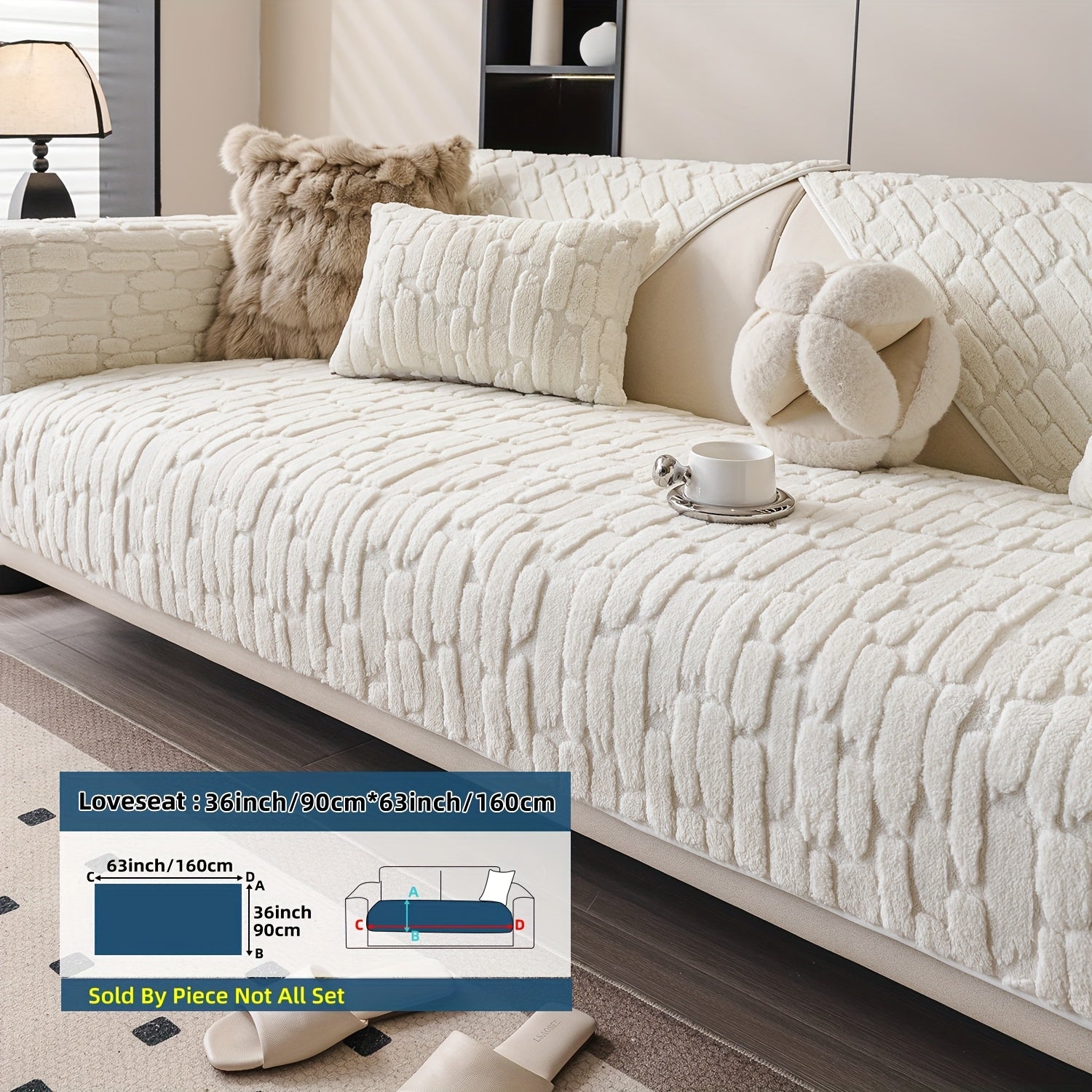 1pc AICHO HOUSE Plush Sofa Cushion - Luxury Jacquard Gray\u002FBeige\u002FWhite\u002FBlack, Soft Warm All- Fit for 1\u002F2\u002F3\u002F4-Seater Couches, Machine Washable Modern Bedspread-Style Cushion (Compatible with Sectional Sofas)