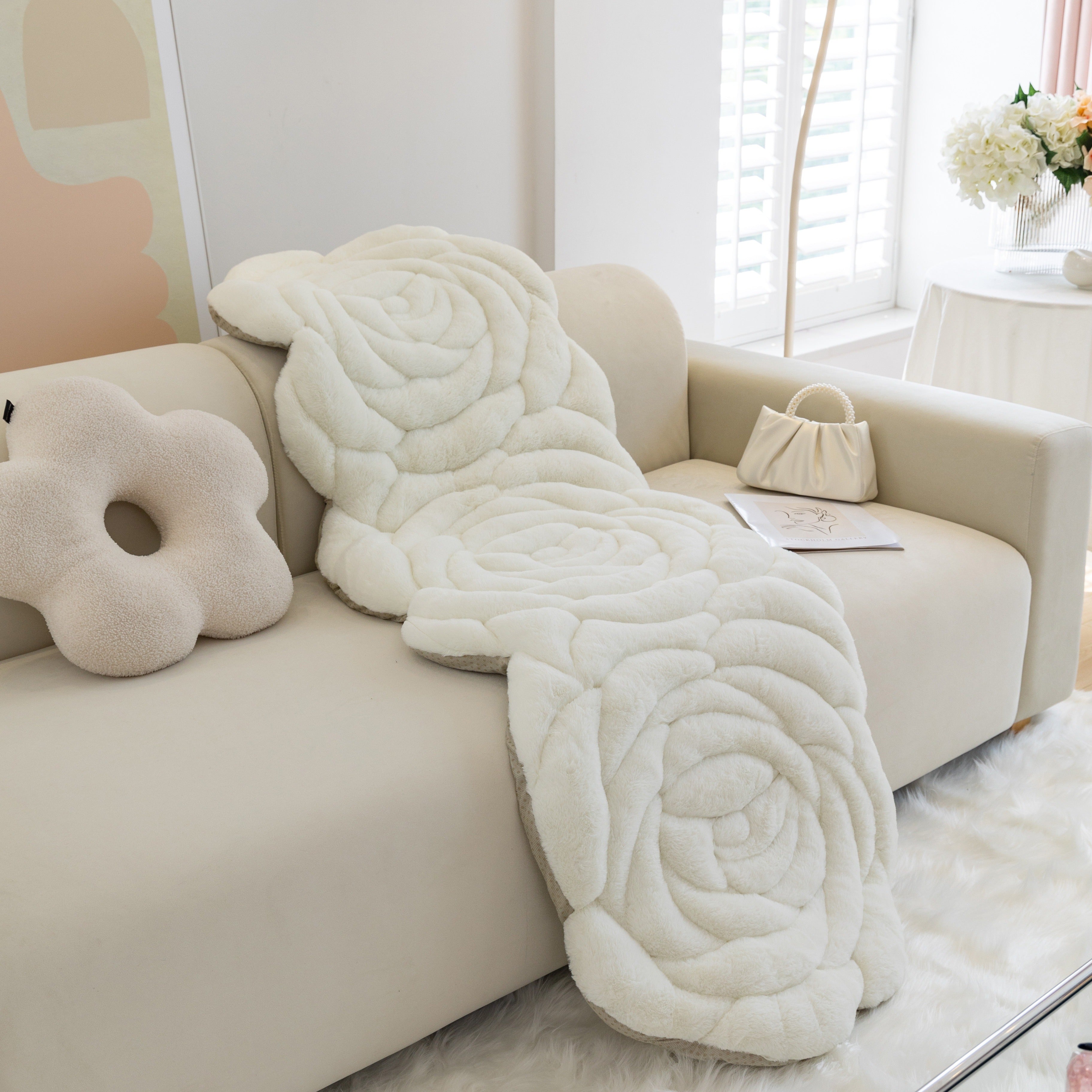 1pc Flower Plush Ins Style Thickened Cushion Bay Window Cushion Sofa Cushion