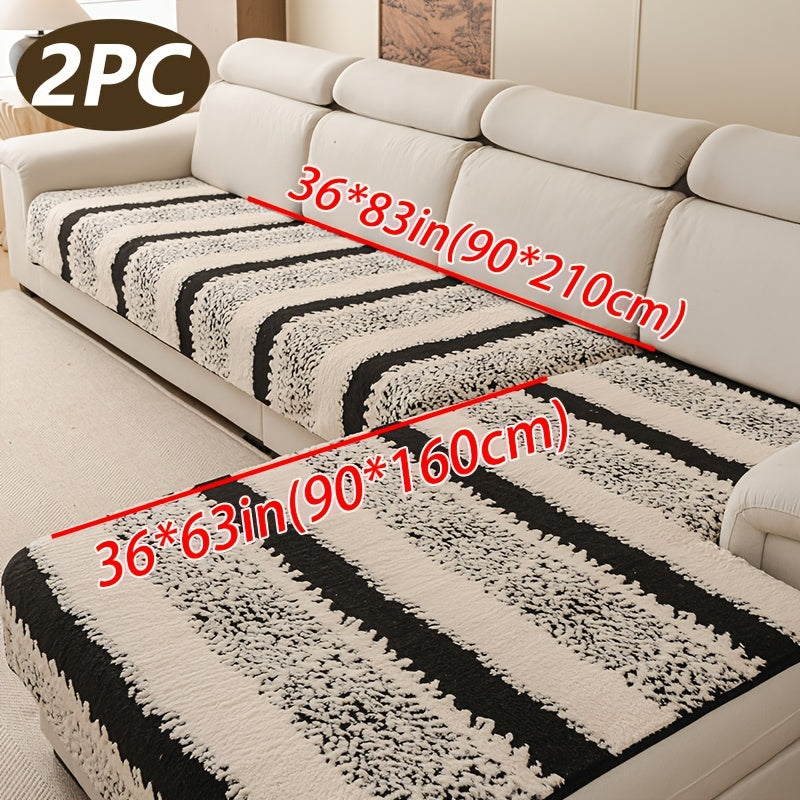 Shouguang2pcs Bohemian-Style Plush Sofa Cushions, Warm Sofa Covers for Autumn And Winter, Pet-Friendly, Furniture Protection Covers, Suitable for All Sofas, Machine Washable, Hand Washable, Ideal for Decorating Sofa Cushions in Living Rooms