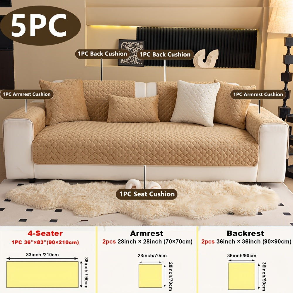 Four Square Grid 5pcs Modern Solid Color Sofa Cushion, 1 Sofa Seat Cushion\u002F2 Backrest Cushions\u002F2 Armrest Cushions, Universal Sofa Cover for All Seasons, Pet Friendly, Furniture Protector, Suitable for All Sofas, Machine Washable, Living Room