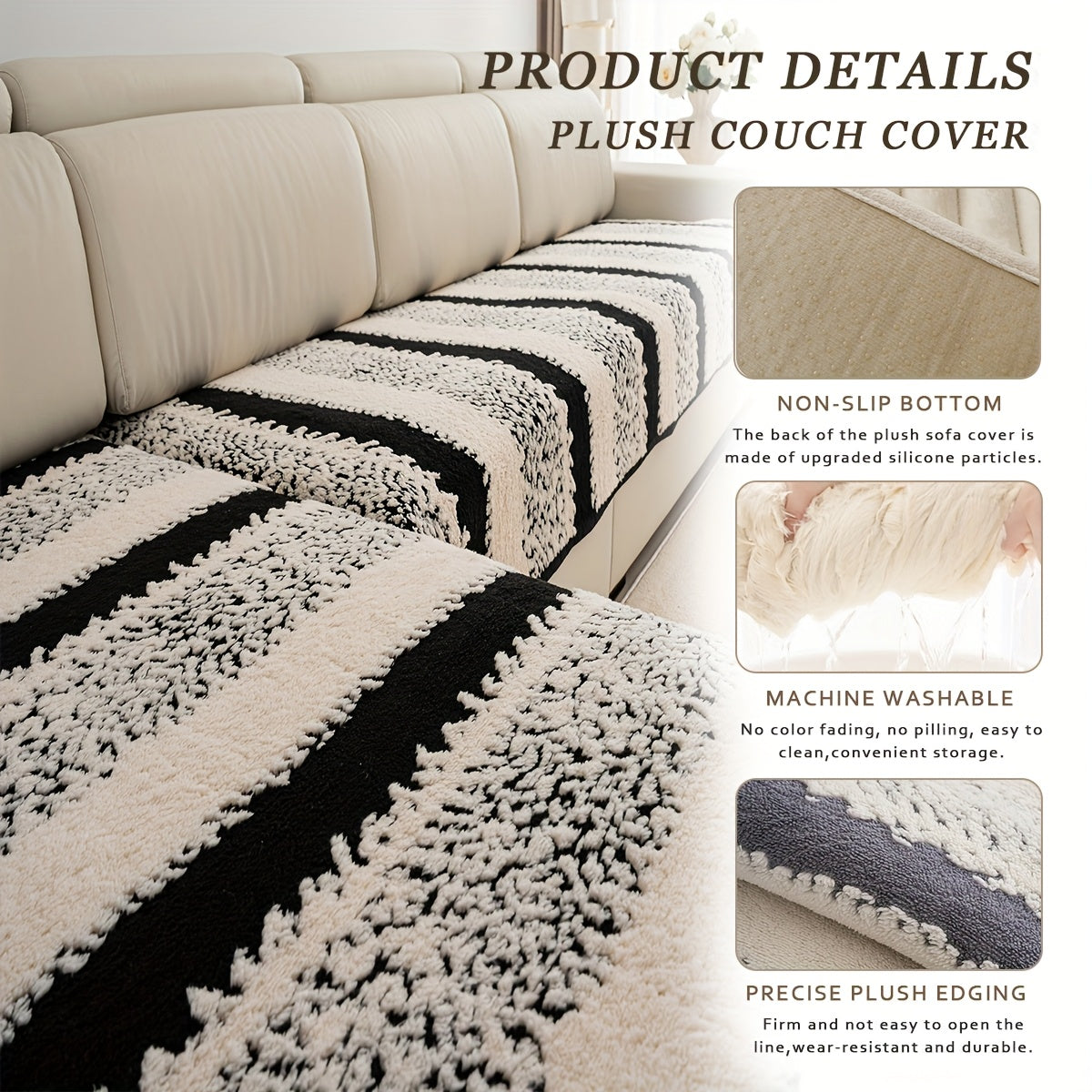 Shouguang2pcs Bohemian-Style Plush Sofa Cushions, Warm Sofa Covers for Autumn And Winter, Pet-Friendly, Furniture Protection Covers, Suitable for All Sofas, Machine Washable, Hand Washable, Ideal for Decorating Sofa Cushions in Living Rooms