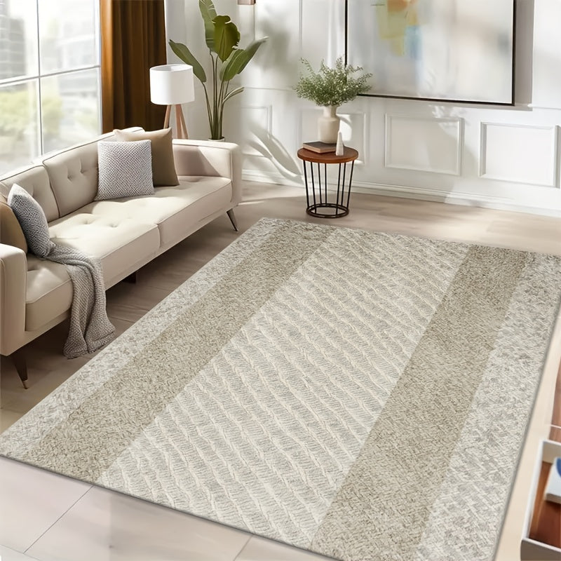 One Piece of a Contemporary Abstract Area Rug Featuring a Chic Geometric Pattern in Gentle Beige And Cream Shades. This Soft And Comfortable Indoor Carpet Is Ideal for Your Living Room, Bedroom