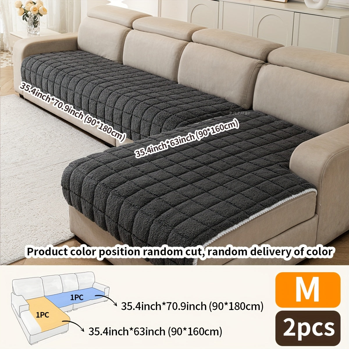 Set of 2 Plush Sofa Cushions for Autumn And Winter, Made of Fleece Fabric, Featuring Quilted Craftsmanship, Thick And Soft Plush for Excellent Warmth, Designed for Corner Sofas, Pet-Friendly, Washable, Perfect for Home Living Room Decor