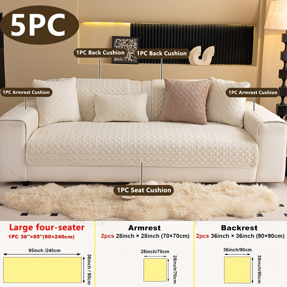Four Square Grid 5pcs Modern Solid Color Sofa Cushion, 1 Sofa Seat Cushion\u002F2 Backrest Cushions\u002F2 Armrest Cushions, Universal Sofa Cover for All Seasons, Pet Friendly, Furniture Protector, Suitable for All Sofas, Machine Washable, Living Room