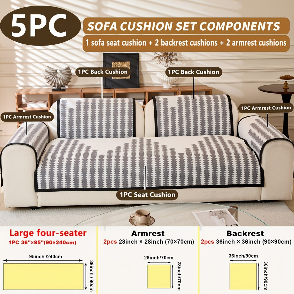 Diechuan 5pcs Bohemian Style Sofa Cushion, 1 Sofa Seat Cushion\u002F2 Backrest Cushions\u002F2 Armrest Cushions, Universal Sofa Cover for All Seasons, Pet Friendly, Furniture Protection, Suitable for All Sofas, Machine Washable, Living Room, Bedroom