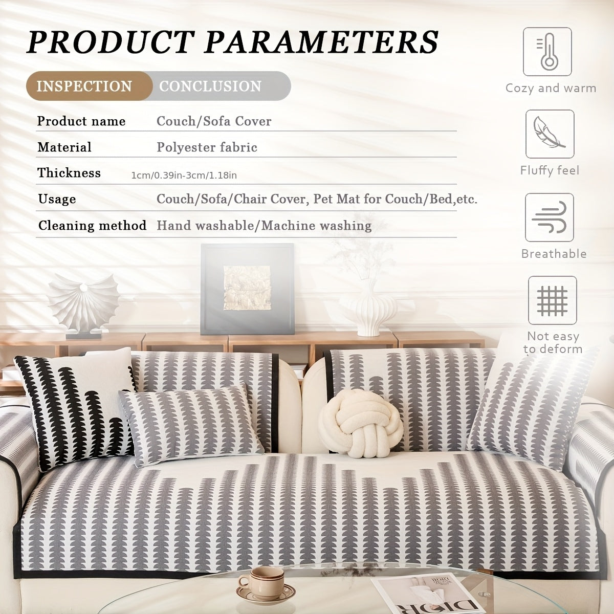 Diechuan 5pcs Bohemian Style Sofa Cushion, 1 Sofa Seat Cushion\u002F2 Backrest Cushions\u002F2 Armrest Cushions, Universal Sofa Cover for All Seasons, Pet Friendly, Furniture Protection, Suitable for All Sofas, Machine Washable, Living Room, Bedroom