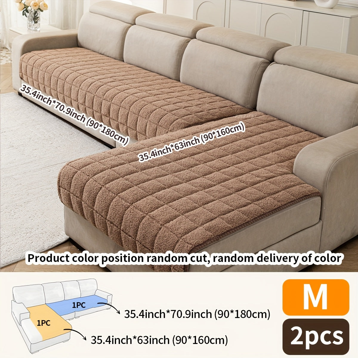 Set of 2 Plush Sofa Cushions for Autumn And Winter, Made of Fleece Fabric, Featuring Quilted Craftsmanship, Thick And Soft Plush for Excellent Warmth, Designed for Corner Sofas, Pet-Friendly, Washable, Perfect for Home Living Room Decor