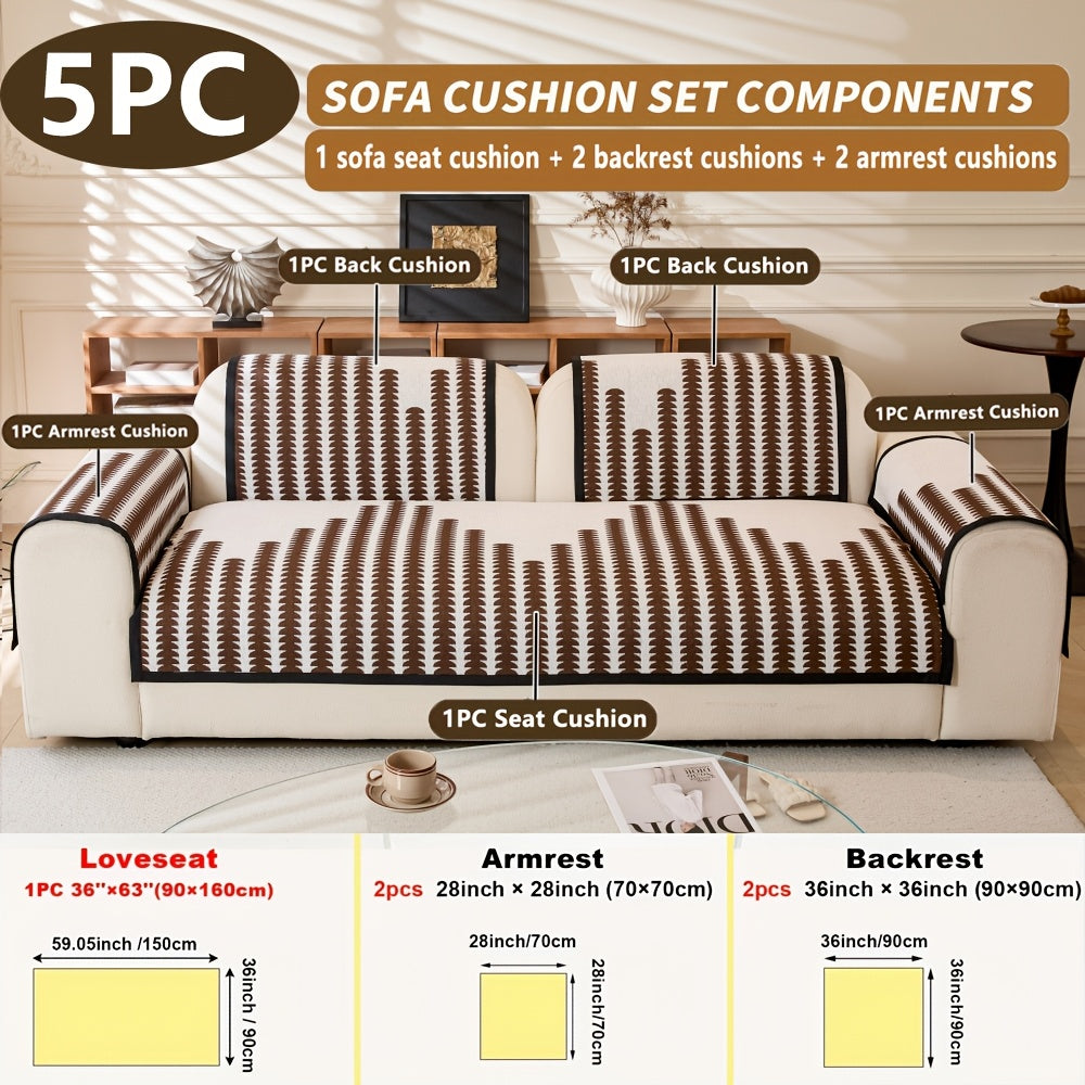 Diechuan 5pcs Bohemian Style Sofa Cushion, 1 Sofa Seat Cushion\u002F2 Backrest Cushions\u002F2 Armrest Cushions, Universal Sofa Cover for All Seasons, Pet Friendly, Furniture Protection, Suitable for All Sofas, Machine Washable, Living Room, Bedroom