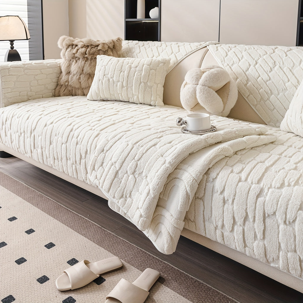 1pc AICHO HOUSE Plush Sofa Cushion - Luxury Jacquard Gray\u002FBeige\u002FWhite\u002FBlack, Soft Warm All- Fit for 1\u002F2\u002F3\u002F4-Seater Couches, Machine Washable Modern Bedspread-Style Cushion (Compatible with Sectional Sofas)