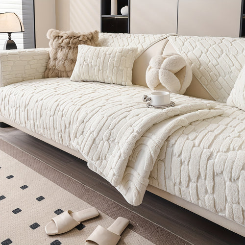 1pc AICHO HOUSE Plush Sofa Cushion - Luxury Jacquard Gray\u002FBeige\u002FWhite\u002FBlack, Soft Warm All- Fit for 1\u002F2\u002F3\u002F4-Seater Couches, Machine Washable Modern Bedspread-Style Cushion (Compatible with Sectional Sofas)