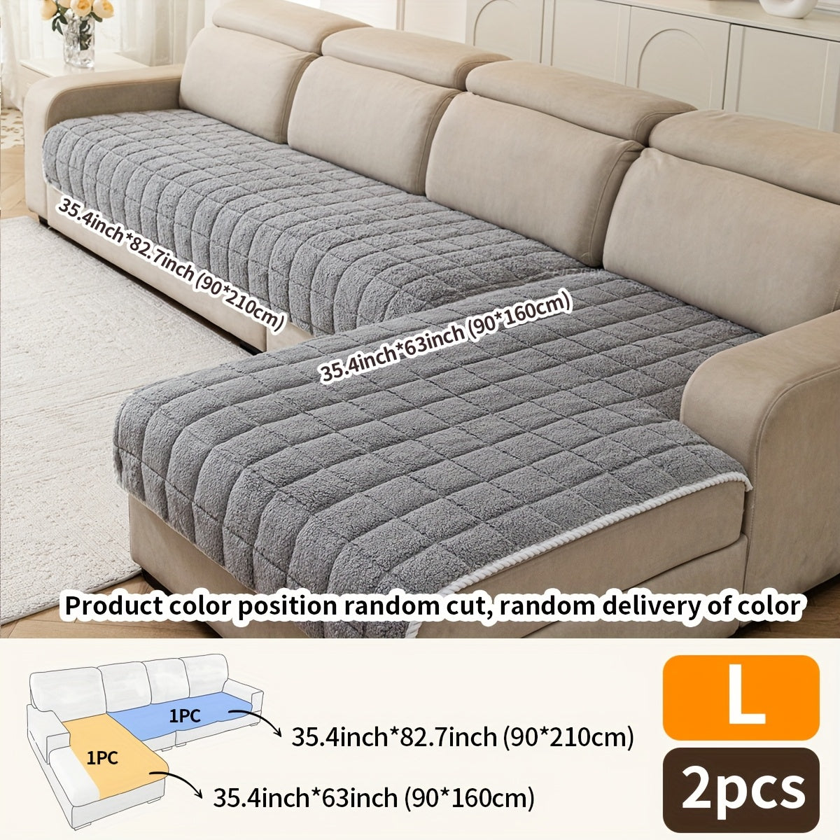 Set of 2 Plush Sofa Cushions for Autumn And Winter, Made of Fleece Fabric, Featuring Quilted Craftsmanship, Thick And Soft Plush for Excellent Warmth, Designed for Corner Sofas, Pet-Friendly, Washable, Perfect for Home Living Room Decor