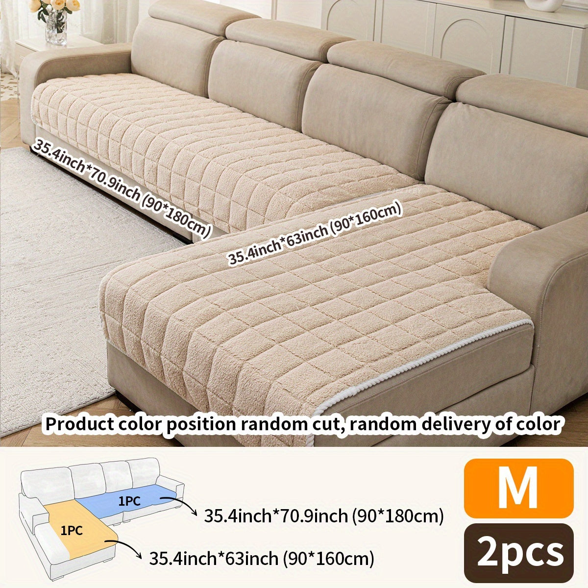 Set of 2 Plush Sofa Cushions for Autumn And Winter, Made of Fleece Fabric, Featuring Quilted Craftsmanship, Thick And Soft Plush for Excellent Warmth, Designed for Corner Sofas, Pet-Friendly, Washable, Perfect for Home Living Room Decor