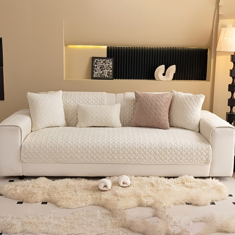 Four Square Grid 5pcs Modern Solid Color Sofa Cushion, 1 Sofa Seat Cushion\u002F2 Backrest Cushions\u002F2 Armrest Cushions, Universal Sofa Cover for All Seasons, Pet Friendly, Furniture Protector, Suitable for All Sofas, Machine Washable, Living Room