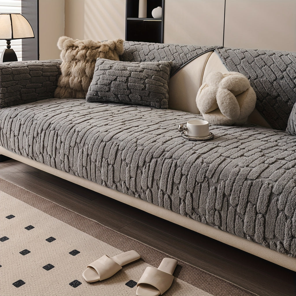 1pc AICHO HOUSE Plush Sofa Cushion - Luxury Jacquard Gray\u002FBeige\u002FWhite\u002FBlack, Soft Warm All- Fit for 1\u002F2\u002F3\u002F4-Seater Couches, Machine Washable Modern Bedspread-Style Cushion (Compatible with Sectional Sofas)