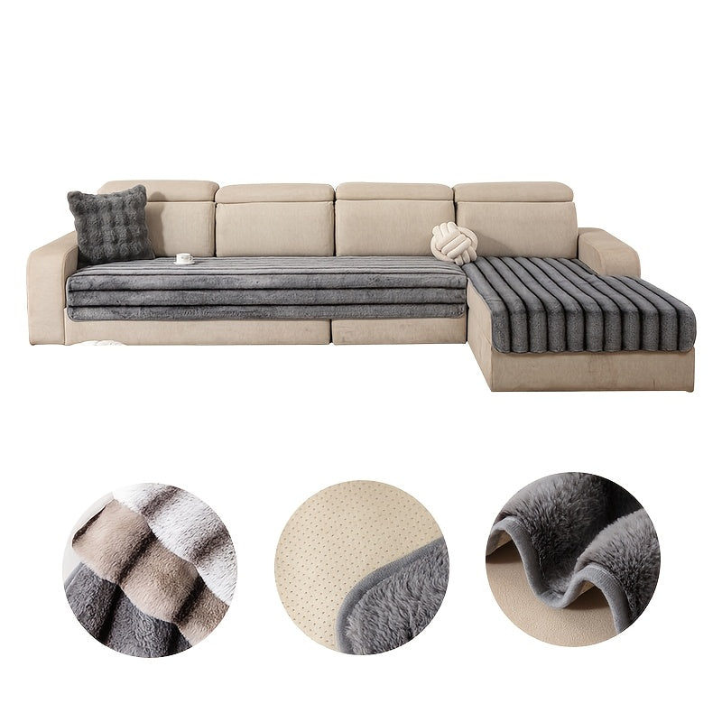 1pc Thick Plush Winter Chaise Sofa Cushion | Full Coverage, Non-Slip, Stretch Base, Soft, Warm, Machine Washable, Multi-Color, Modern Easy, Multi-Use for Living Room and Bedroom, Home Decor