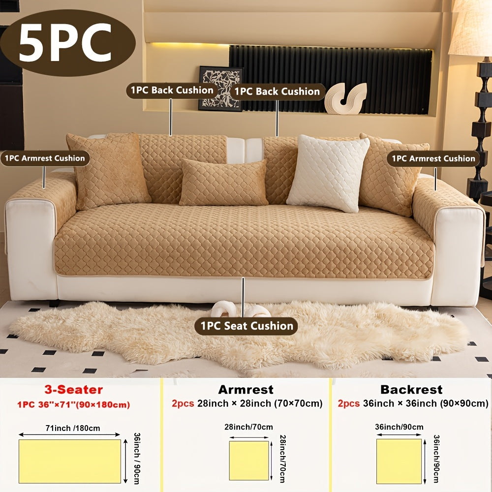 Four Square Grid 5pcs Modern Solid Color Sofa Cushion, 1 Sofa Seat Cushion\u002F2 Backrest Cushions\u002F2 Armrest Cushions, Universal Sofa Cover for All Seasons, Pet Friendly, Furniture Protector, Suitable for All Sofas, Machine Washable, Living Room