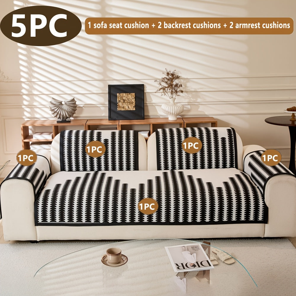 Diechuan 5pcs Bohemian Style Sofa Cushion, 1 Sofa Seat Cushion\u002F2 Backrest Cushions\u002F2 Armrest Cushions, Universal Sofa Cover for All Seasons, Pet Friendly, Furniture Protection, Suitable for All Sofas, Machine Washable, Living Room, Bedroom
