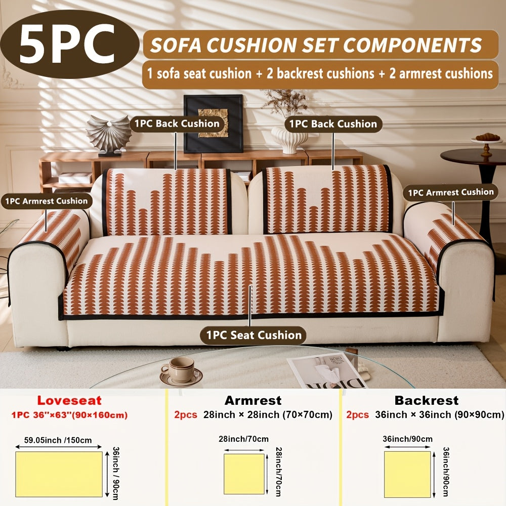 Diechuan 5pcs Bohemian Style Sofa Cushion, 1 Sofa Seat Cushion\u002F2 Backrest Cushions\u002F2 Armrest Cushions, Universal Sofa Cover for All Seasons, Pet Friendly, Furniture Protection, Suitable for All Sofas, Machine Washable, Living Room, Bedroom