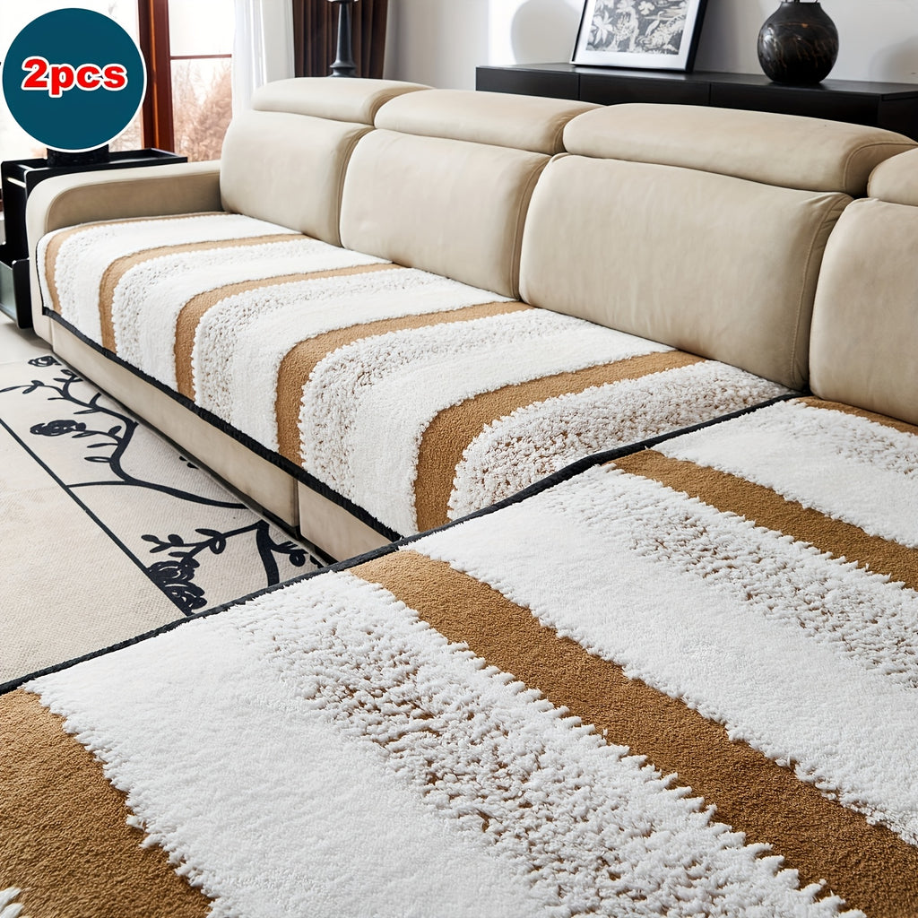 Shouguang2pcs Bohemian-Style Plush Sofa Cushions, Warm Sofa Covers for Autumn And Winter, Pet-Friendly, Furniture Protection Covers, Suitable for All Sofas, Machine Washable, Hand Washable, Ideal for Decorating Sofa Cushions in Living Rooms