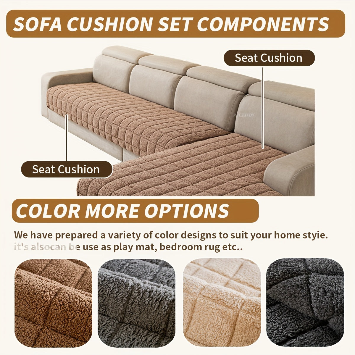 Set of 2 Plush Sofa Cushions for Autumn And Winter, Made of Fleece Fabric, Featuring Quilted Craftsmanship, Thick And Soft Plush for Excellent Warmth, Designed for Corner Sofas, Pet-Friendly, Washable, Perfect for Home Living Room Decor
