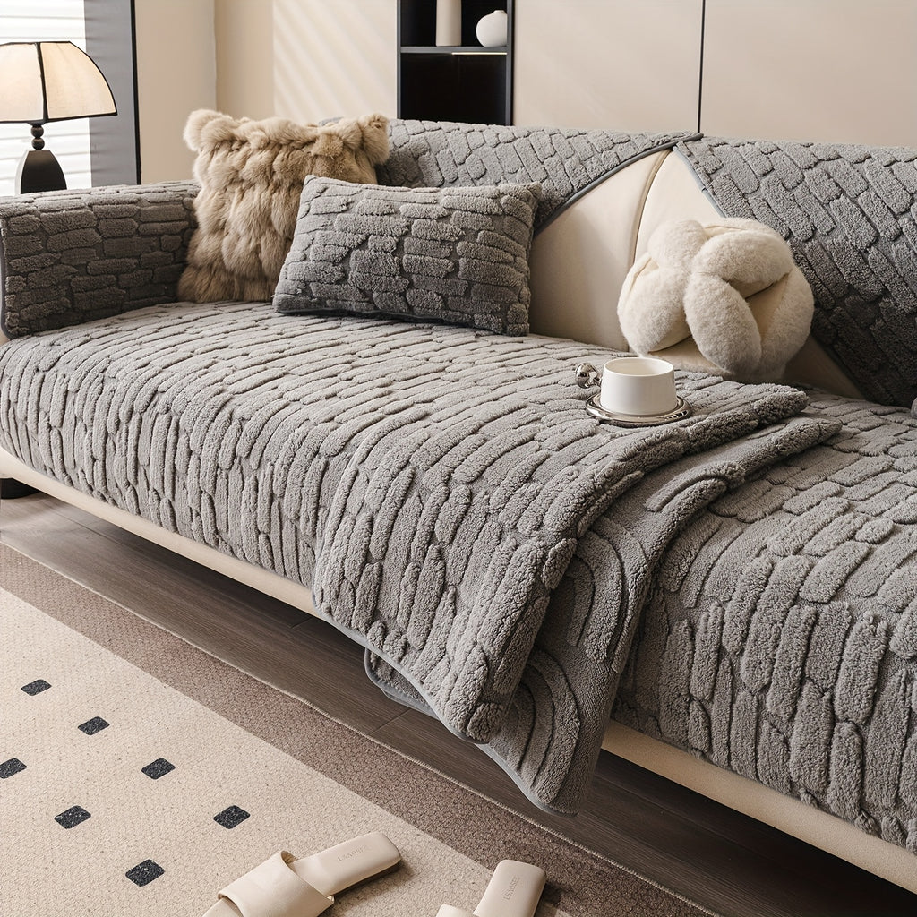 1pc AICHO HOUSE Plush Sofa Cushion - Luxury Jacquard Gray\u002FBeige\u002FWhite\u002FBlack, Soft Warm All- Fit for 1\u002F2\u002F3\u002F4-Seater Couches, Machine Washable Modern Bedspread-Style Cushion (Compatible with Sectional Sofas)