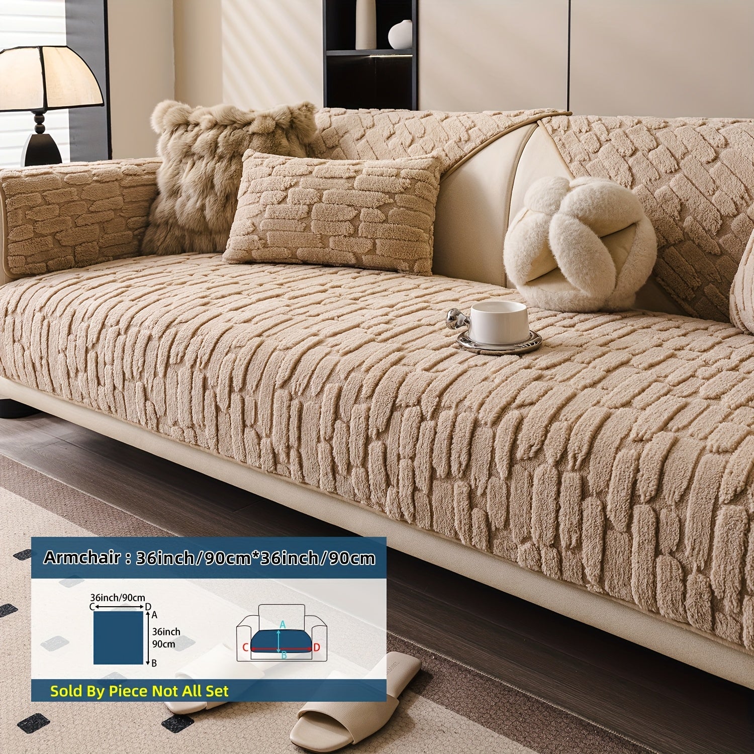 1pc AICHO HOUSE Plush Sofa Cushion - Luxury Jacquard Gray\u002FBeige\u002FWhite\u002FBlack, Soft Warm All- Fit for 1\u002F2\u002F3\u002F4-Seater Couches, Machine Washable Modern Bedspread-Style Cushion (Compatible with Sectional Sofas)