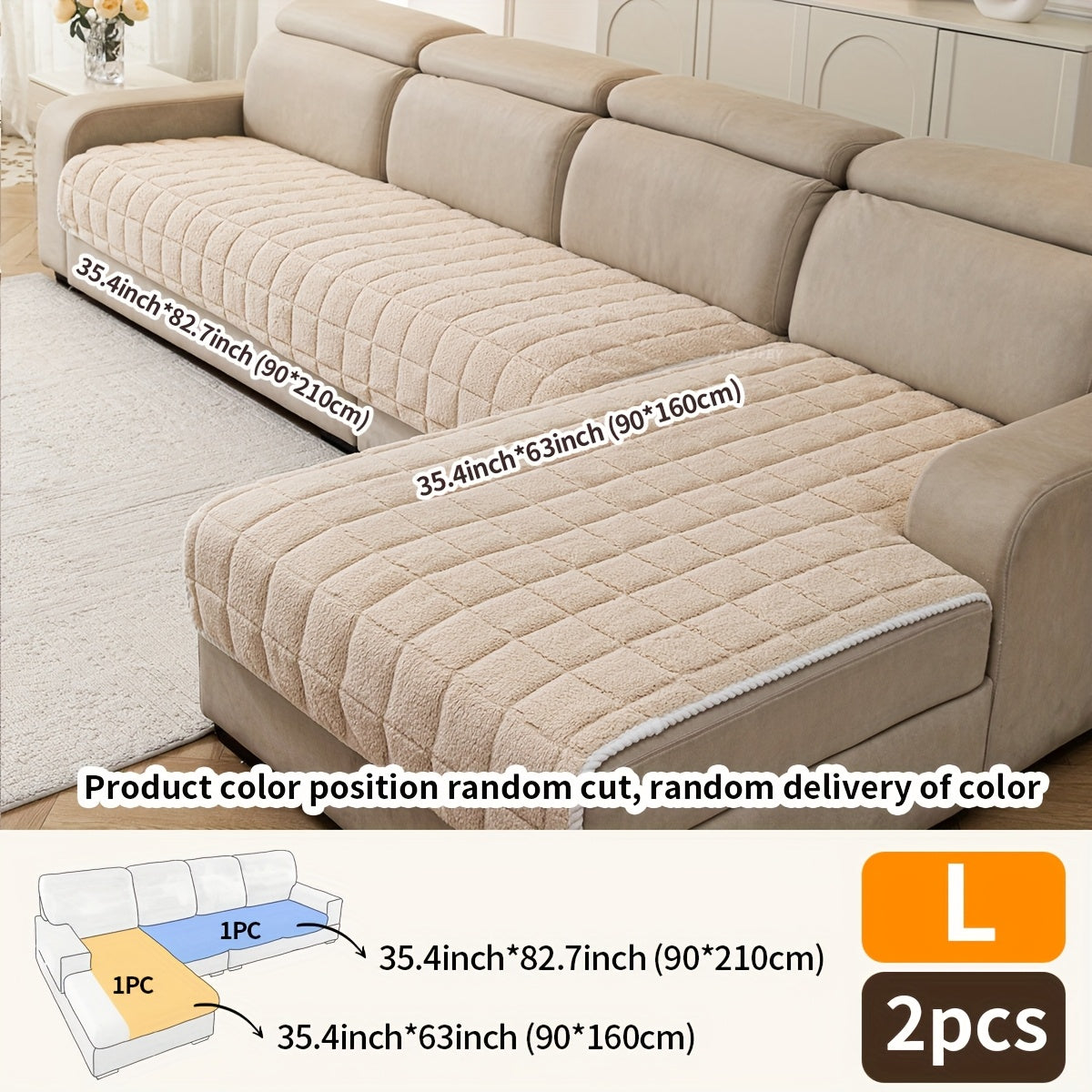 Set of 2 Plush Sofa Cushions for Autumn And Winter, Made of Fleece Fabric, Featuring Quilted Craftsmanship, Thick And Soft Plush for Excellent Warmth, Designed for Corner Sofas, Pet-Friendly, Washable, Perfect for Home Living Room Decor