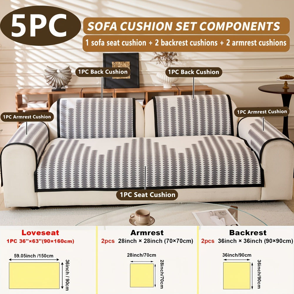 Diechuan 5pcs Bohemian Style Sofa Cushion, 1 Sofa Seat Cushion\u002F2 Backrest Cushions\u002F2 Armrest Cushions, Universal Sofa Cover for All Seasons, Pet Friendly, Furniture Protection, Suitable for All Sofas, Machine Washable, Living Room, Bedroom