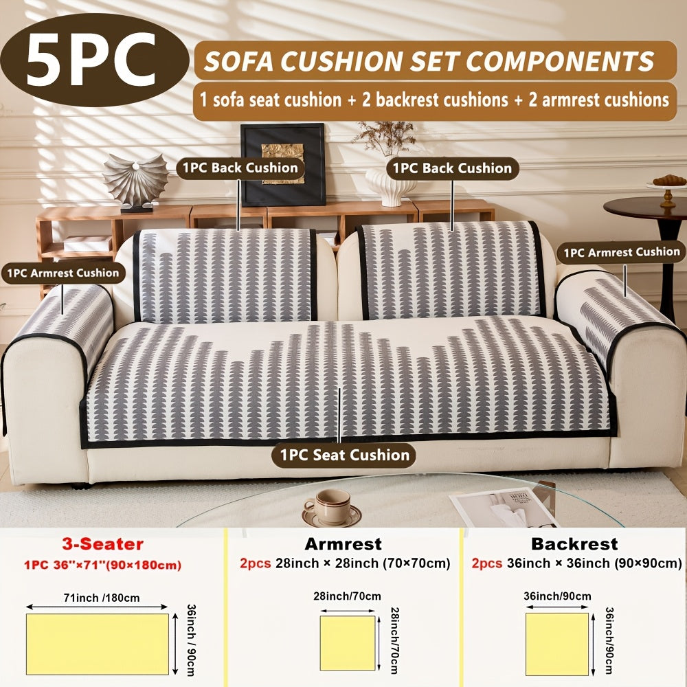 Diechuan 5pcs Bohemian Style Sofa Cushion, 1 Sofa Seat Cushion\u002F2 Backrest Cushions\u002F2 Armrest Cushions, Universal Sofa Cover for All Seasons, Pet Friendly, Furniture Protection, Suitable for All Sofas, Machine Washable, Living Room, Bedroom