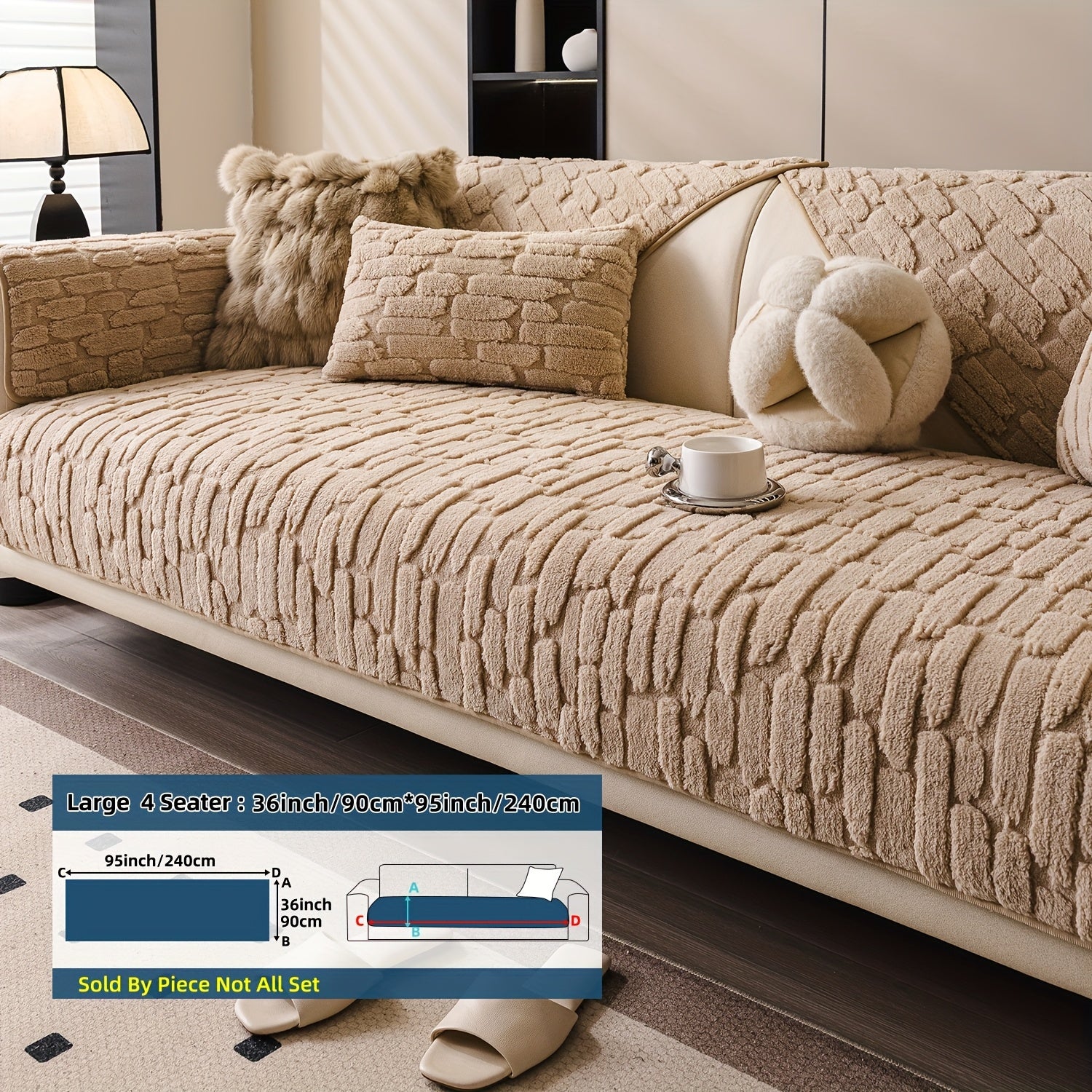 1pc AICHO HOUSE Plush Sofa Cushion - Luxury Jacquard Gray\u002FBeige\u002FWhite\u002FBlack, Soft Warm All- Fit for 1\u002F2\u002F3\u002F4-Seater Couches, Machine Washable Modern Bedspread-Style Cushion (Compatible with Sectional Sofas)