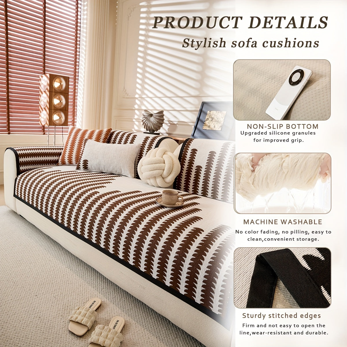 Diechuan 5pcs Bohemian Style Sofa Cushion, 1 Sofa Seat Cushion\u002F2 Backrest Cushions\u002F2 Armrest Cushions, Universal Sofa Cover for All Seasons, Pet Friendly, Furniture Protection, Suitable for All Sofas, Machine Washable, Living Room, Bedroom