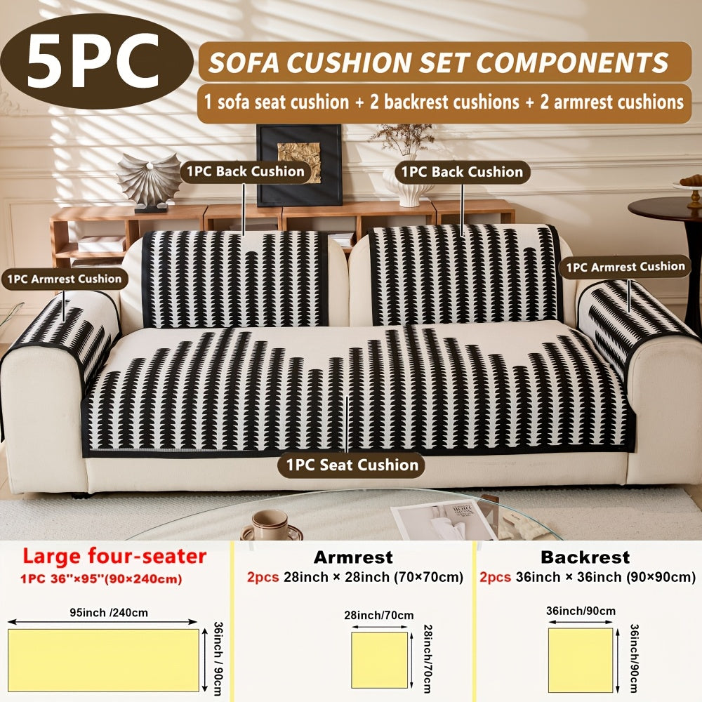 Diechuan 5pcs Bohemian Style Sofa Cushion, 1 Sofa Seat Cushion\u002F2 Backrest Cushions\u002F2 Armrest Cushions, Universal Sofa Cover for All Seasons, Pet Friendly, Furniture Protection, Suitable for All Sofas, Machine Washable, Living Room, Bedroom