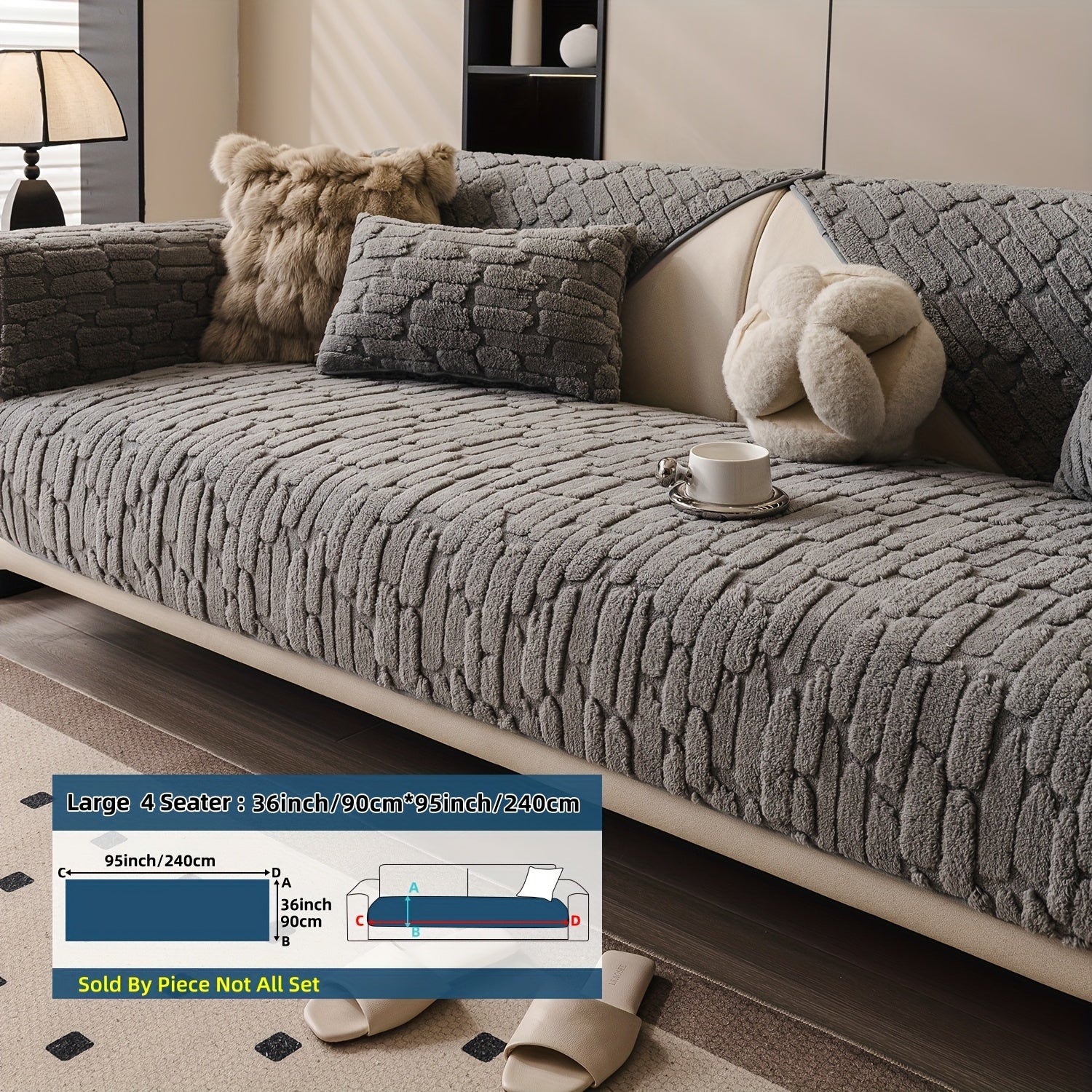 1pc AICHO HOUSE Plush Sofa Cushion - Luxury Jacquard Gray\u002FBeige\u002FWhite\u002FBlack, Soft Warm All- Fit for 1\u002F2\u002F3\u002F4-Seater Couches, Machine Washable Modern Bedspread-Style Cushion (Compatible with Sectional Sofas)