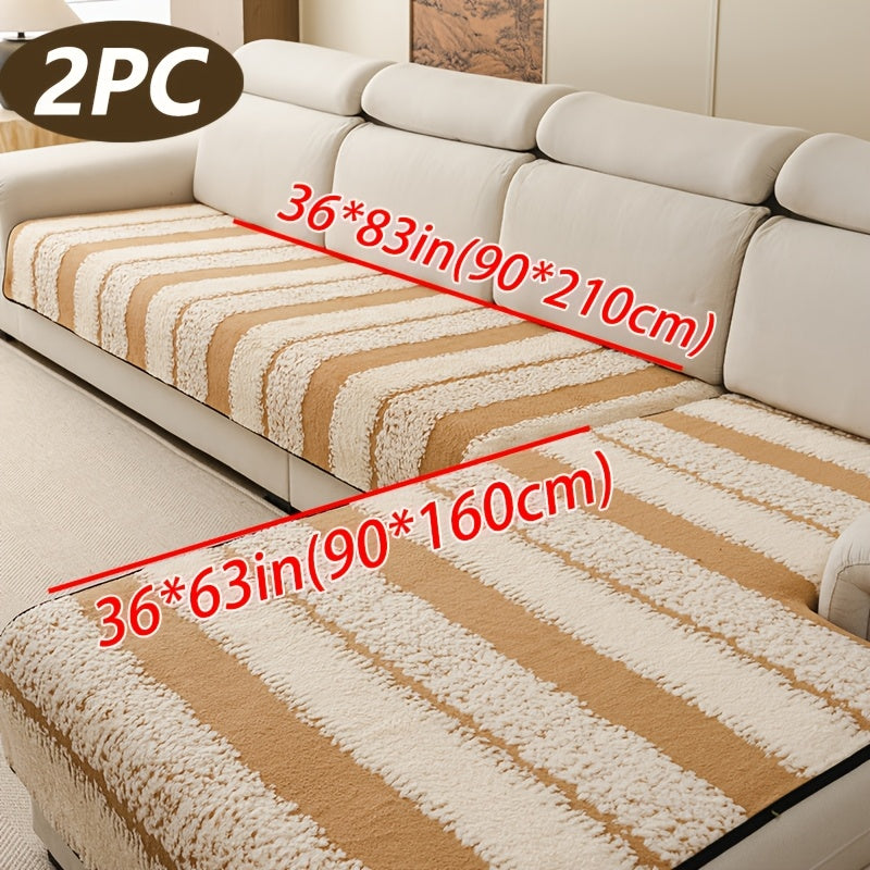 Shouguang2pcs Bohemian-Style Plush Sofa Cushions, Warm Sofa Covers for Autumn And Winter, Pet-Friendly, Furniture Protection Covers, Suitable for All Sofas, Machine Washable, Hand Washable, Ideal for Decorating Sofa Cushions in Living Rooms