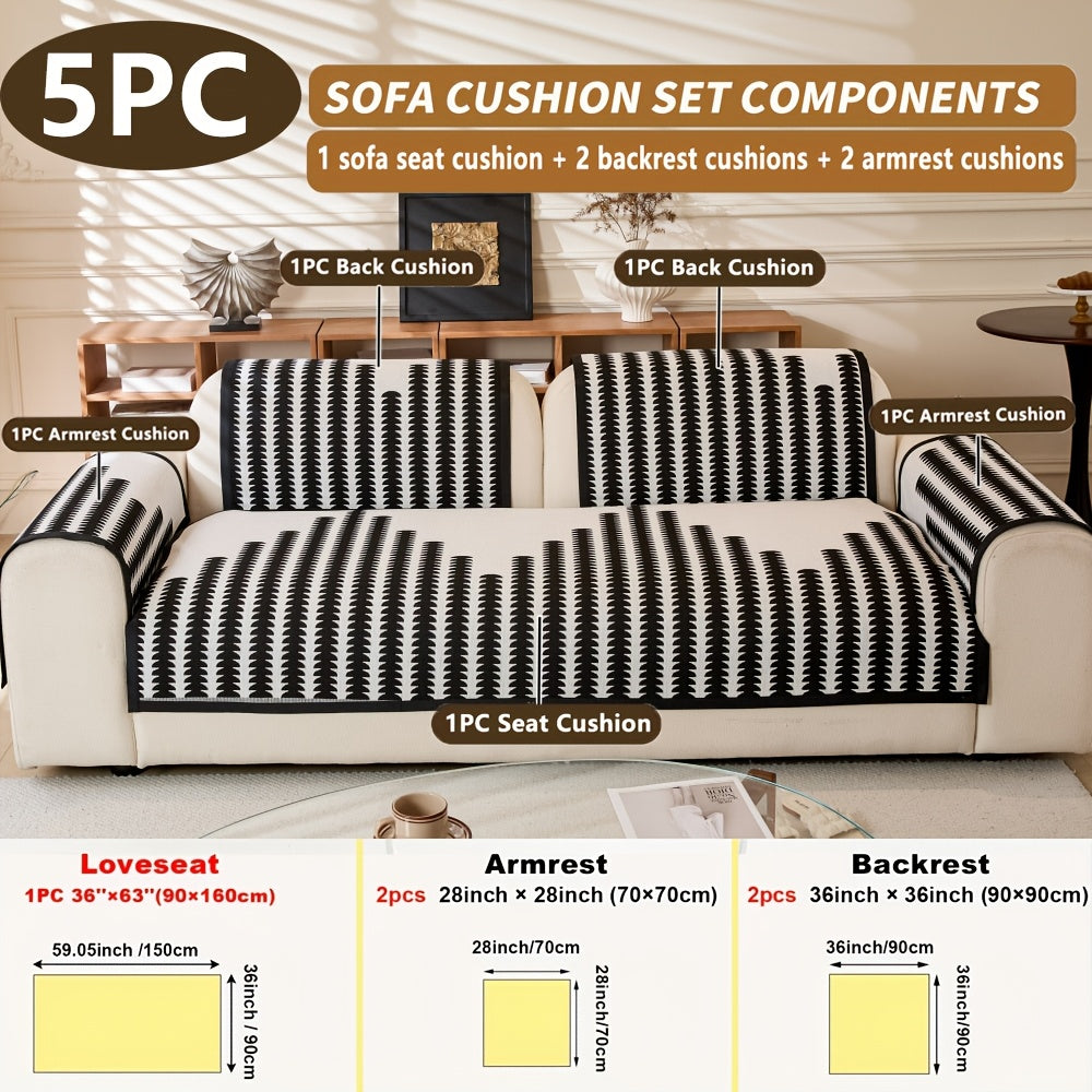 Diechuan 5pcs Bohemian Style Sofa Cushion, 1 Sofa Seat Cushion\u002F2 Backrest Cushions\u002F2 Armrest Cushions, Universal Sofa Cover for All Seasons, Pet Friendly, Furniture Protection, Suitable for All Sofas, Machine Washable, Living Room, Bedroom