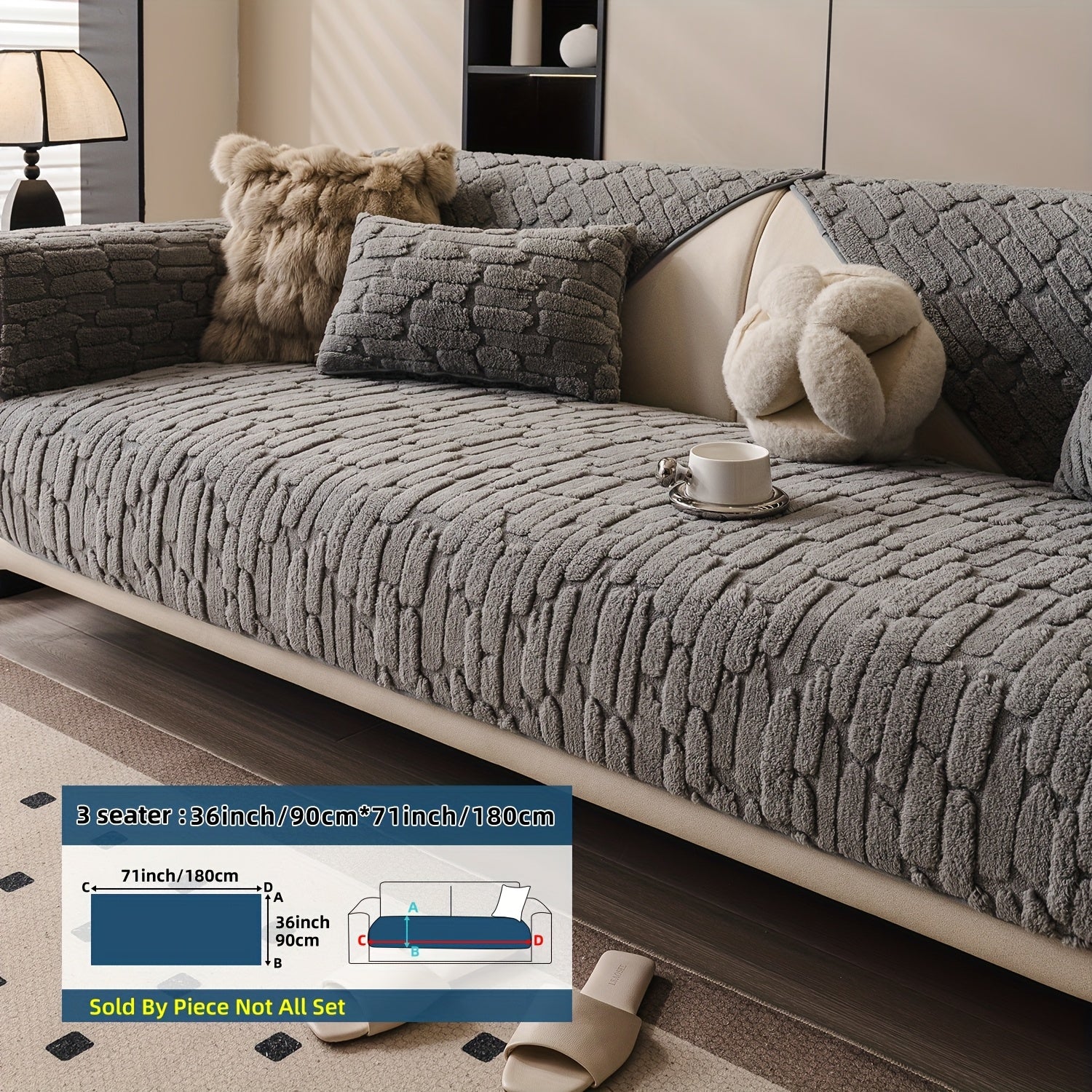 1pc AICHO HOUSE Plush Sofa Cushion - Luxury Jacquard Gray\u002FBeige\u002FWhite\u002FBlack, Soft Warm All- Fit for 1\u002F2\u002F3\u002F4-Seater Couches, Machine Washable Modern Bedspread-Style Cushion (Compatible with Sectional Sofas)