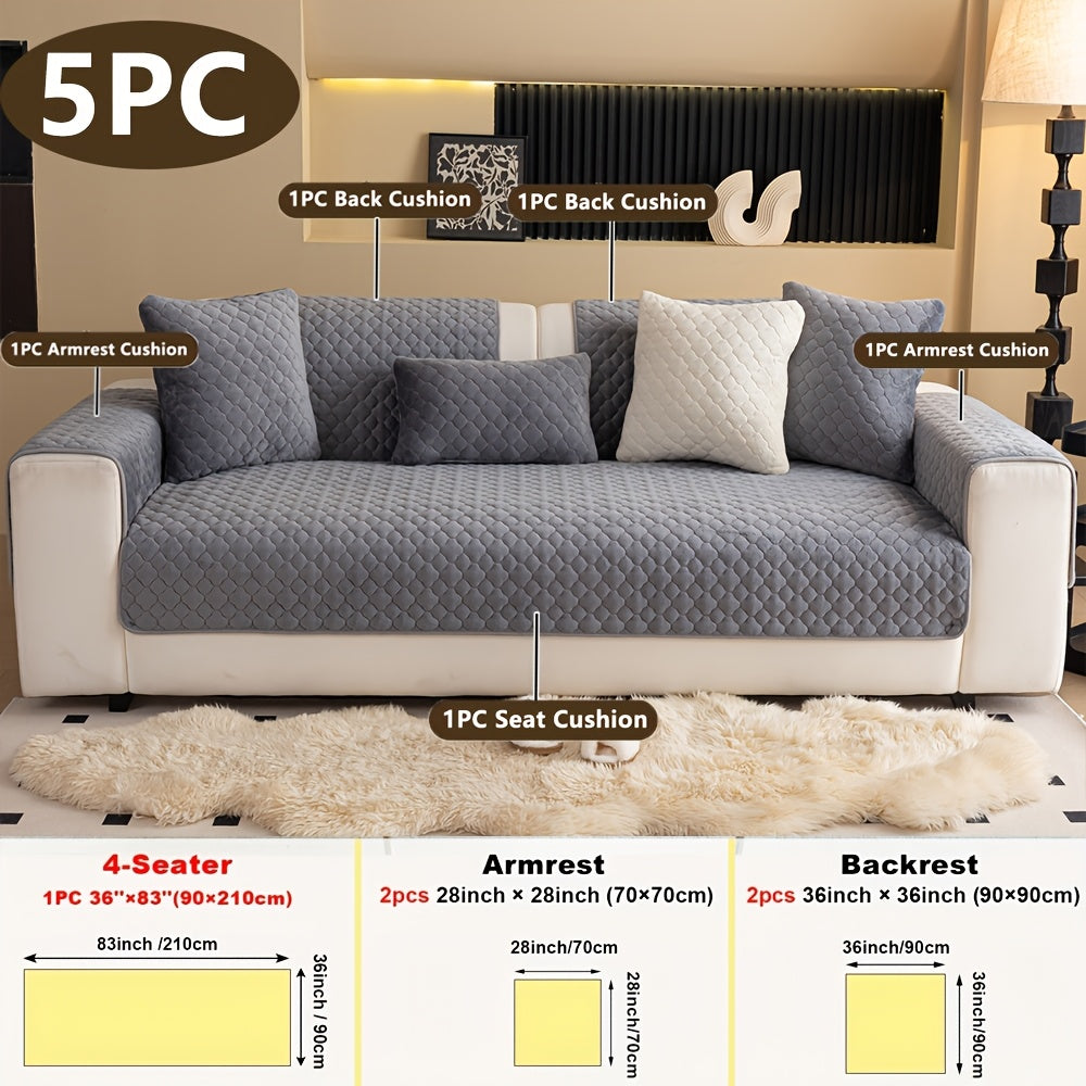 Four Square Grid 5pcs Modern Solid Color Sofa Cushion, 1 Sofa Seat Cushion\u002F2 Backrest Cushions\u002F2 Armrest Cushions, Universal Sofa Cover for All Seasons, Pet Friendly, Furniture Protector, Suitable for All Sofas, Machine Washable, Living Room