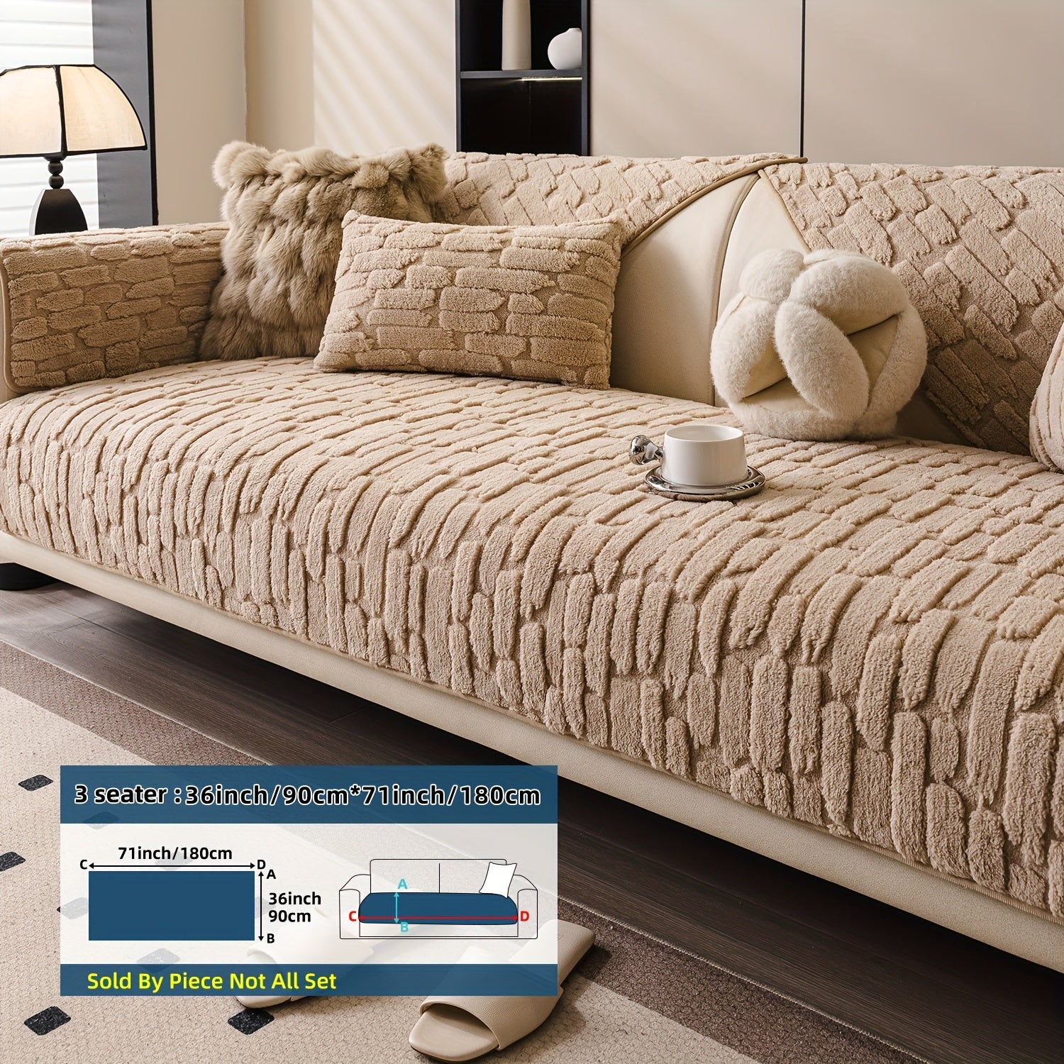 1pc AICHO HOUSE Plush Sofa Cushion - Luxury Jacquard Gray\u002FBeige\u002FWhite\u002FBlack, Soft Warm All- Fit for 1\u002F2\u002F3\u002F4-Seater Couches, Machine Washable Modern Bedspread-Style Cushion (Compatible with Sectional Sofas)