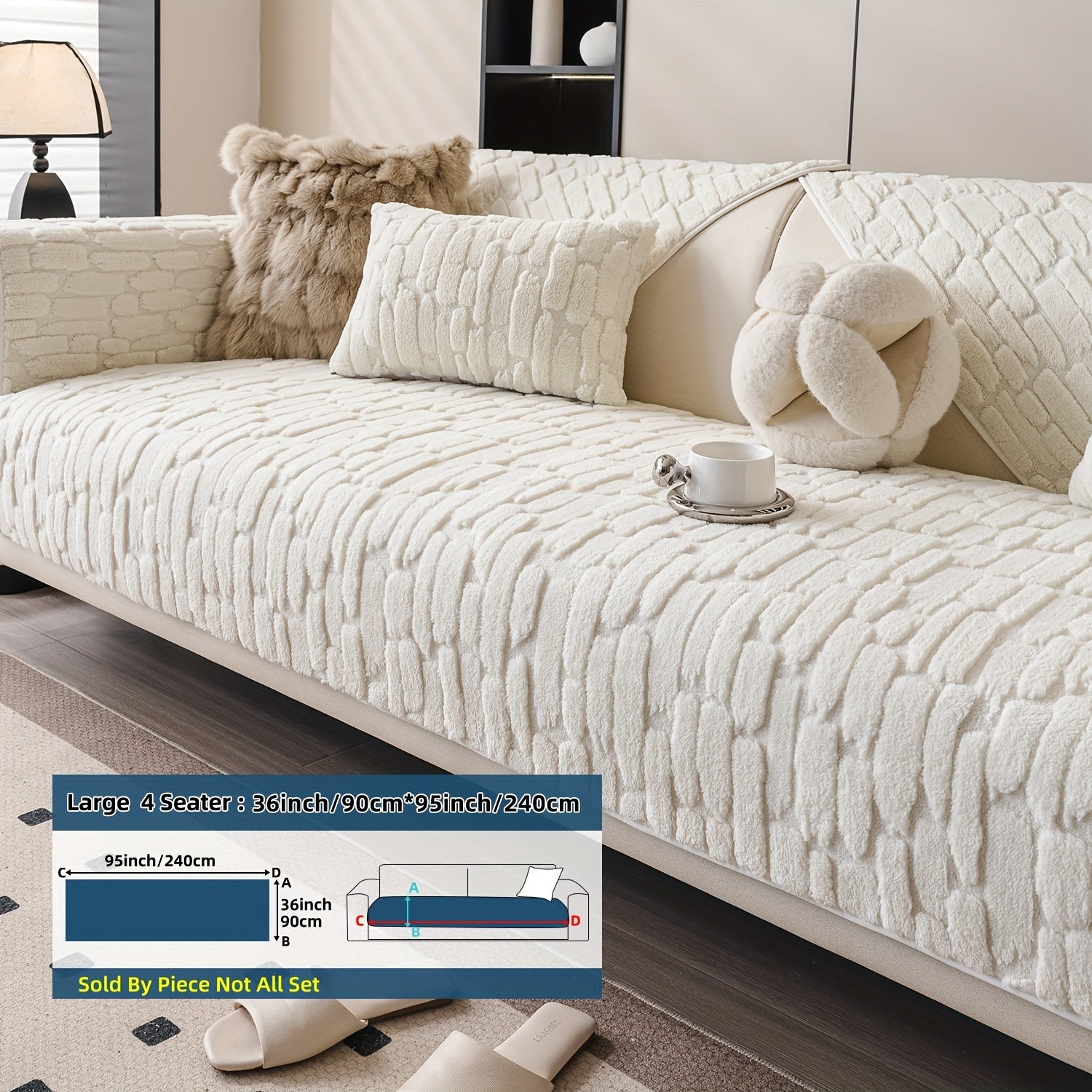 1pc AICHO HOUSE Plush Sofa Cushion - Luxury Jacquard Gray\u002FBeige\u002FWhite\u002FBlack, Soft Warm All- Fit for 1\u002F2\u002F3\u002F4-Seater Couches, Machine Washable Modern Bedspread-Style Cushion (Compatible with Sectional Sofas)